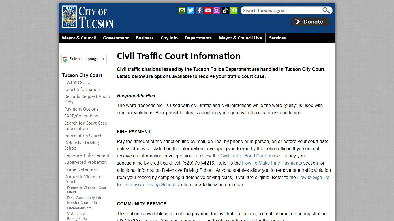 Civil Traffic Court Information | Official website of the City of Tucson